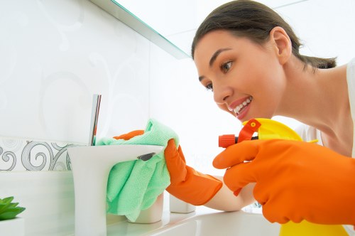 Local cleaner working in a managed apartment building in St Johns Wood